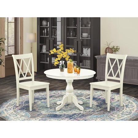 East West Furniture 3 Piece Hartland Dining Table Set - Linen White HBCL3-LWH-W